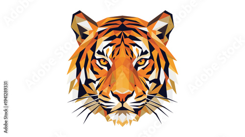 Geometric Tiger Head Portrait, Low Poly Style, Orange and Black