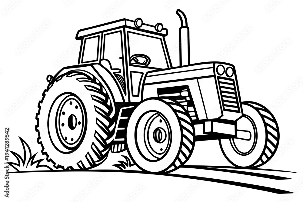 Fototapeta premium Simple Tractor Line Drawing Coloring Page, Black and White Vector Art