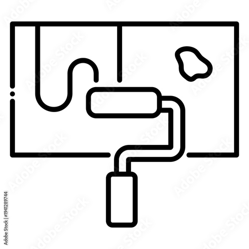 Painting Wall with Roller: Home Improvement Vector Icon