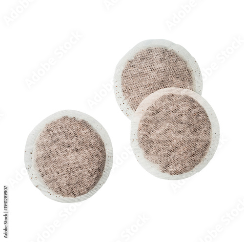 Three Round Tea Bags Isolated on Transparent Background