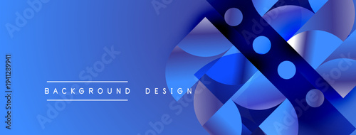 Abstract blue design features overlapping shapes, gradients, dynamic composition. Modern aesthetic suitable for backgrounds, banners, presentations.