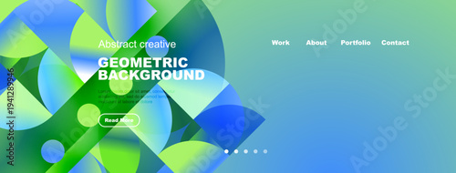 Abstract fluid shapes, vibrant colors, website header design. Includes text elements, navigation menu, call to action button. Modern aesthetic.