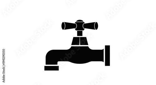 Black Silhouette of a Water Tap or Faucet Icon on White Background