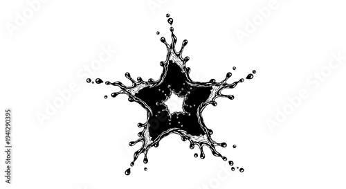 Black Star Splash Liquid Explosion Abstract Shape on White Background