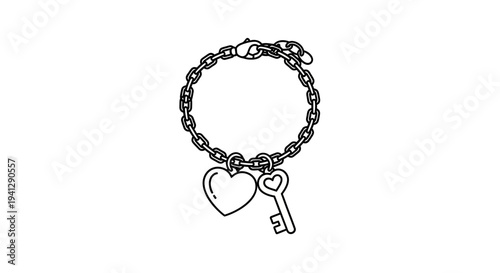 Charming Heart and Key Charm Bracelet, Love Symbol, Romantic Accessory