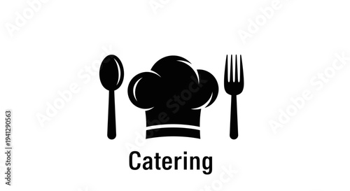Catering Service Icon: Chef Hat, Spoon, Fork - Food Business Emblem