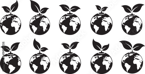 Earth with leaves growing out of it in black