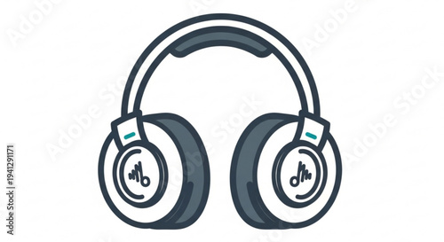 Black and white headphones with sound wave logo on ear cushions isolated on plain background