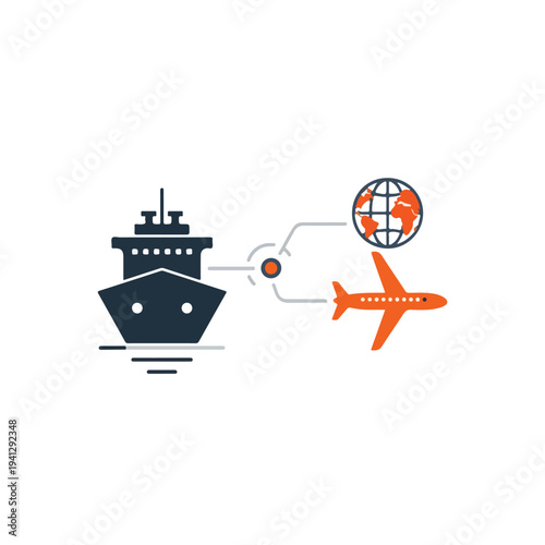 Global logistics and supply chain concept with cargo ship and airplane flat vector