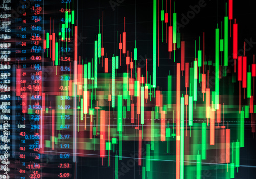 Stock market trading graph and financial data on computer screen