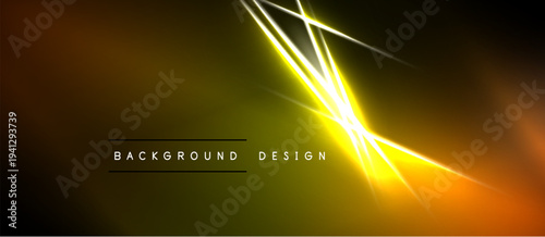 Abstract yellow light streaks over dark background. Gradient color scheme creates dynamic visual effect. Text reads background design.