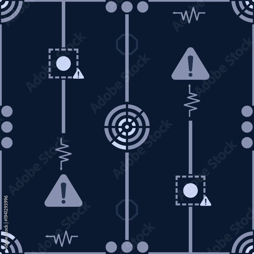Anomaly Detection Grid Seamless Pattern: Technical vector background showing radar scans and alerts for identifying threats in neural networks and secure AI systems.