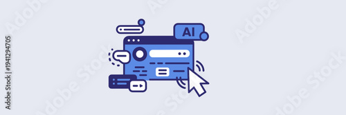 AI browser interface and cursor icons – Suitable for intelligent search tools, UX design systems, or tech news articles.