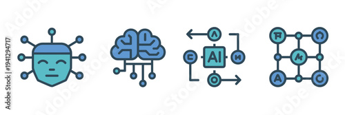 Modern AI agent and automation icon collection – Suitable for futuristic concepts, robotics engineering, or digital marketing.