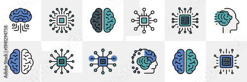Minimalist AI technology and neural network icons – Perfect for software development, data science, or web design.