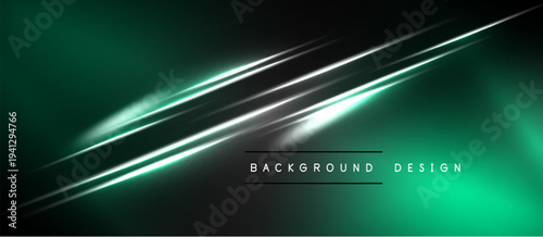 Abstract emerald backdrop features silver lines, creating dynamic visual effect. Minimalist text reads background design. Modern, sleek presentation.