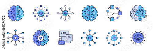 AI intelligence and data flow vector icons – Great for educational tech, business automation, or innovation blogs.