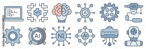 AI engineering and coding vector icon pack – Great for developer portfolios, tech apps, or web design.