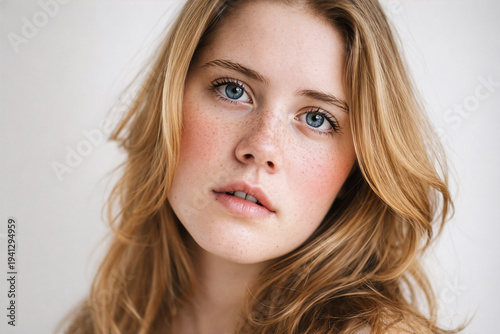Junge Frau mit Sommersprossen – natürliches Portrait mit nachdenklichem Blick