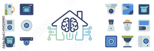 Smart home technology and IoT device icons – Perfect for digital interfaces, home security, or tech blogs.