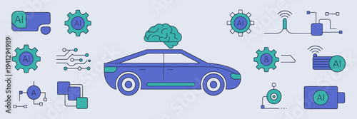 Self driving technology and automation icons – Suitable for smart city projects, tech reports, or digital UI.