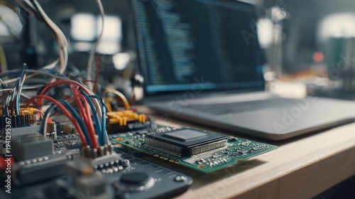 Embedded Software Integration Concept with Circuit Board and Laptop