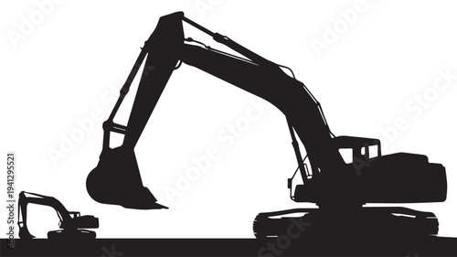 Silhouette of Excavator on White Background for Construction Industry Use