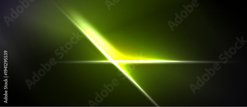 Abstract light streaks cross dark background. Bright yellow glow radiates from central intersection. Minimalist design, modern aesthetic.
