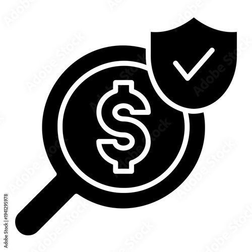 Financial Security Concept with Magnifying Glass and Shield