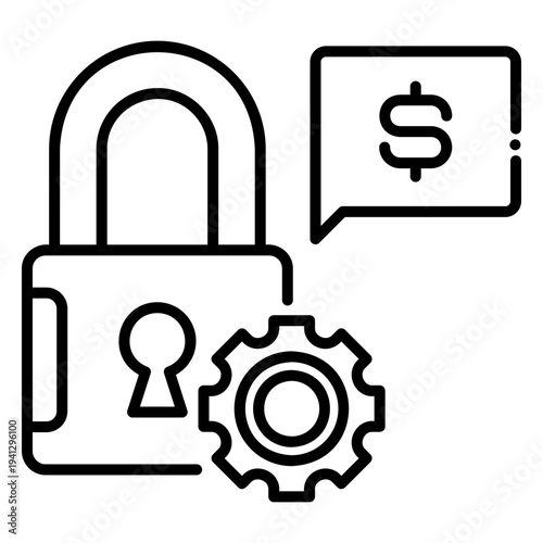 Financial Security Mechanism: Padlock, Gear, and Money Symbol