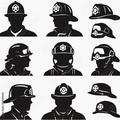 "Firefighter Helmet Silhouette Grid"