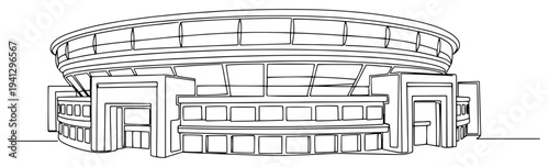 Modern sports stadium architectural exterior building line art illustration