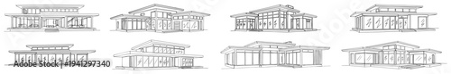 Collection of modern luxury villa architecture designs in clean minimalist line art style