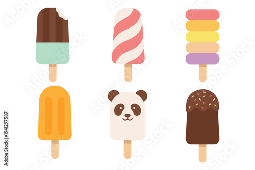 Delicious Ice Cream and Popsicle Collection, Cute Panda and Chocolate Treat Clipart, Summer Dessert Vector Set