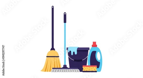 Cleaning tools and supplies vector illustration on a white background