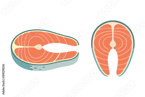 Fresh Salmon Fillet Set, Raw Seafood Portions Clipart, Nutritious Salmon Meat Vector