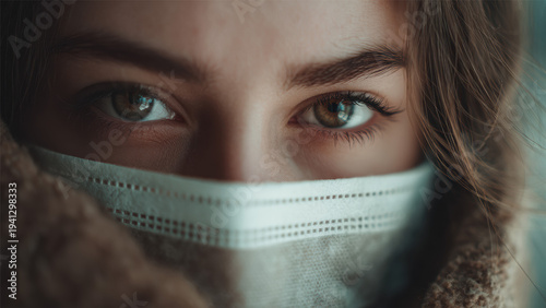 Close Up Woman Wearing Protective Mask For Health Safety And Medical Awareness