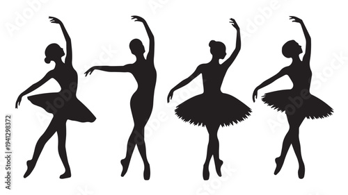 Ballet Dancers Silhouette in Elegant Dancing Pose with Dramatic Lighting on White Background for Dance Studio