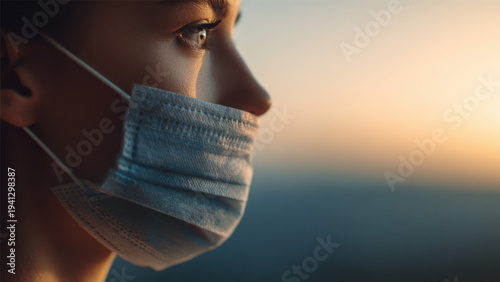 Close Up Woman Wearing Protective Mask For Health Safety And Medical Awareness