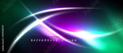 Abstract vibrant background. Smooth curves, glowing lines, dark space create dynamic visual effect. Modern design element.