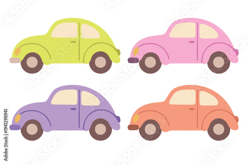 Retro Classic Beetle Car Collection, Colorful Vintage Mini Cars Clipart, Urban Transport Vector Illustration