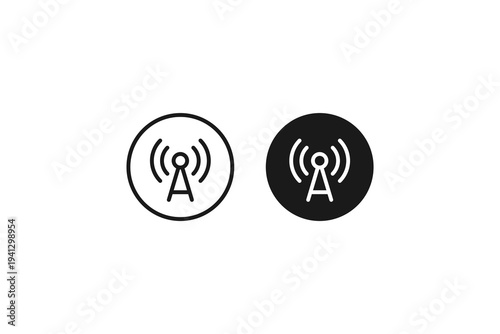 Wireless signal tower icon for telecommunication and network connection