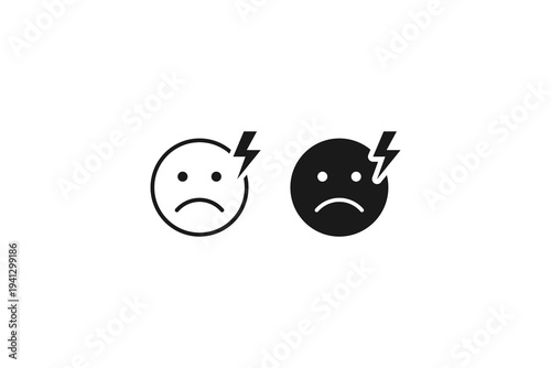 Sad face with lightning bolt icon representing stress, headache, or bad mood