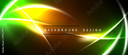 Bright neon lines create abstract energy flow. Vivid gradients blend green, yellow, orange hues. Modern design element for digital projects.