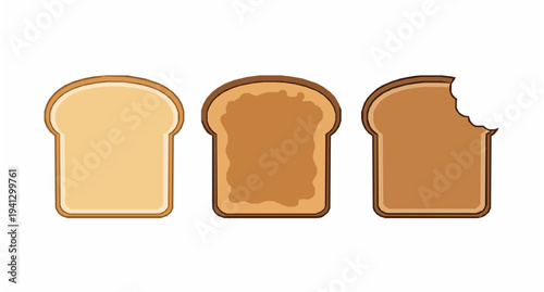 Three toast bread slices vector illustration white bread and toasted bread food set