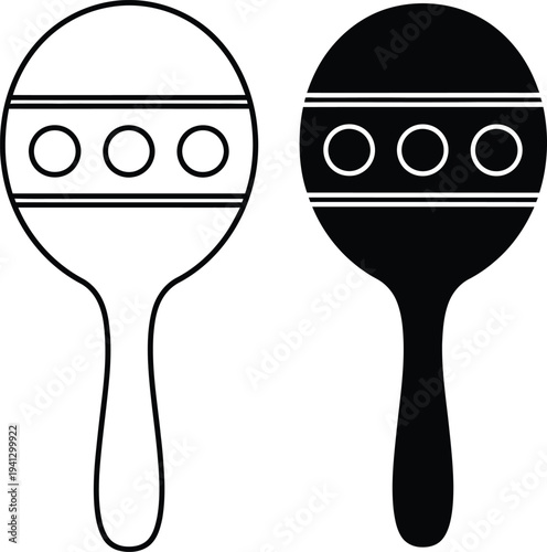A minimalist depiction showcases two maracas one white with black details and one black with white details side by side
