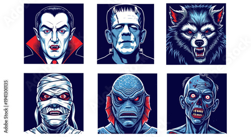 Classic Horror Monsters Collection: Dracula, Frankenstein, Werewolf, Mummy, Creature, Zombie