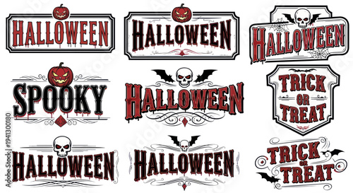 Halloween Signs Collection: Spooky, Trick or Treat, Pumpkins, Skulls, Bats