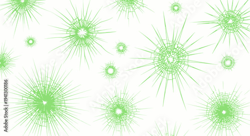 Green Starbursts on White Background - Abstract Radial Pattern