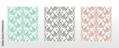 Wallpapers in the style of Baroque.. Set of colored floral ornaments. Seamless vector backgrounds Graphic patterns for fabric, wallpaper, packaging. Ornate Damask flower illustration